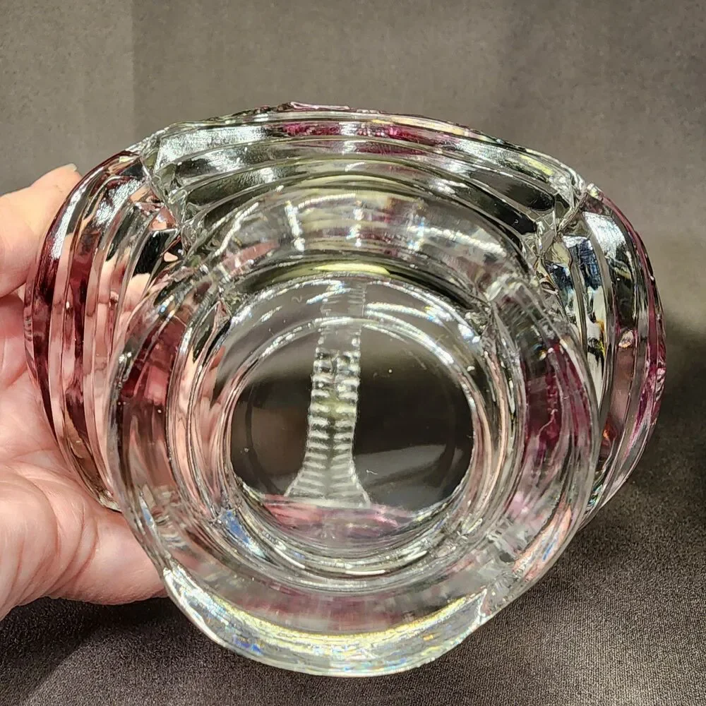 Vtg Anna Hutte Bleikristall Crystal basket Pink flowers  7